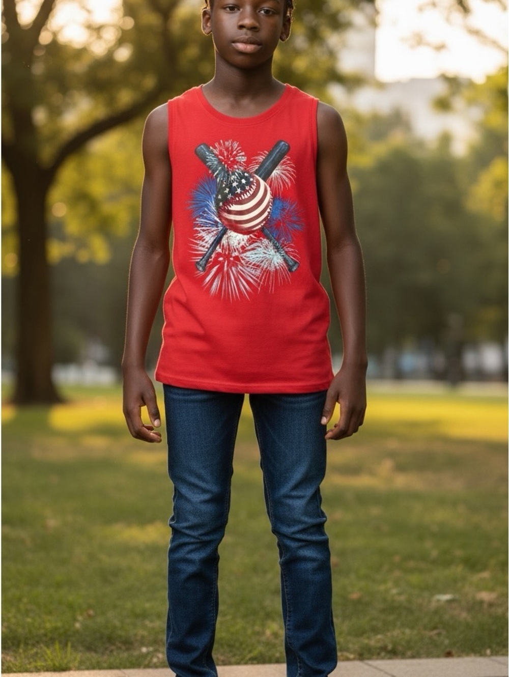 Boys Red Sleeveless Graphic Tank Top